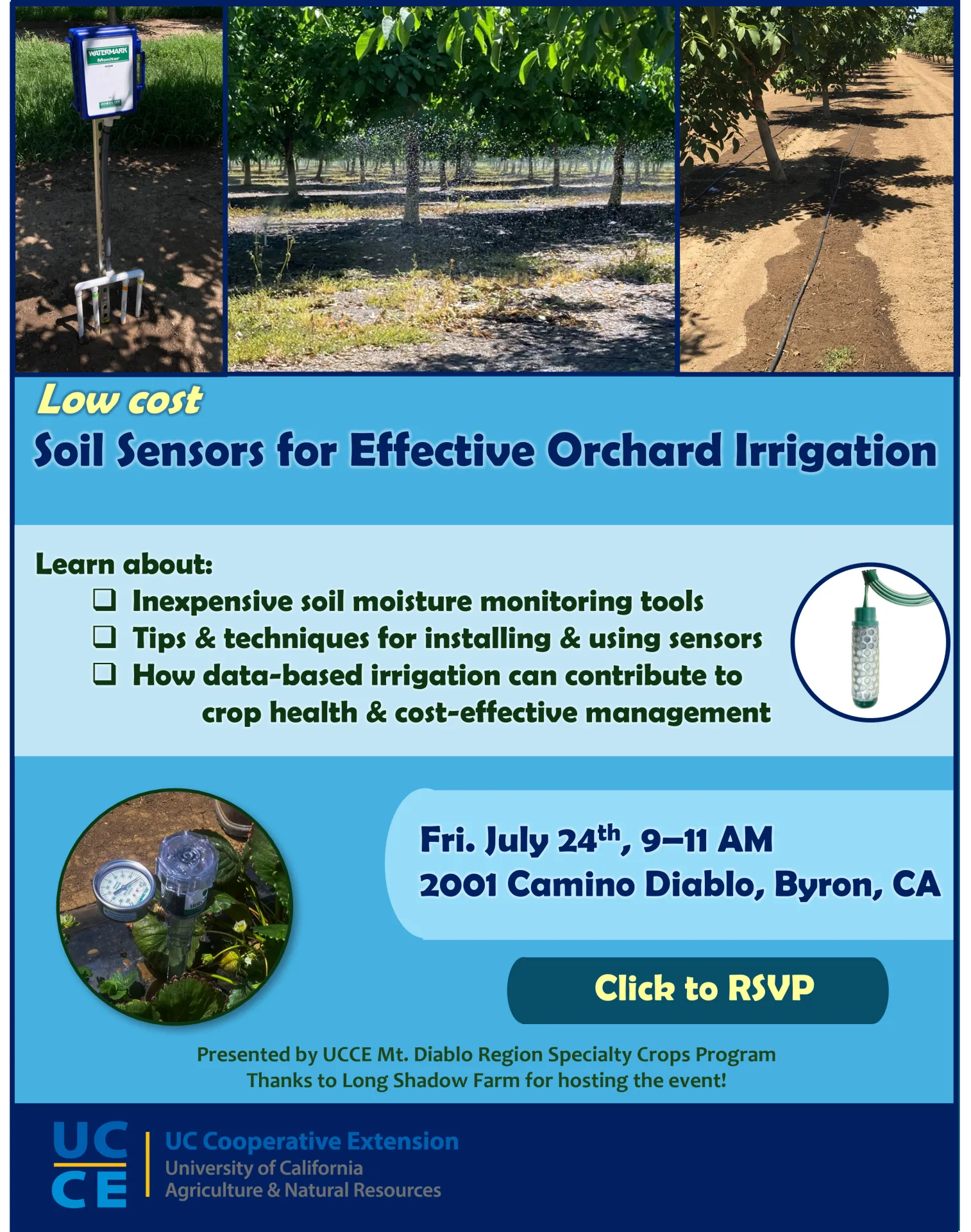 Soil moisture sensor workshop flyer with RSVP link
