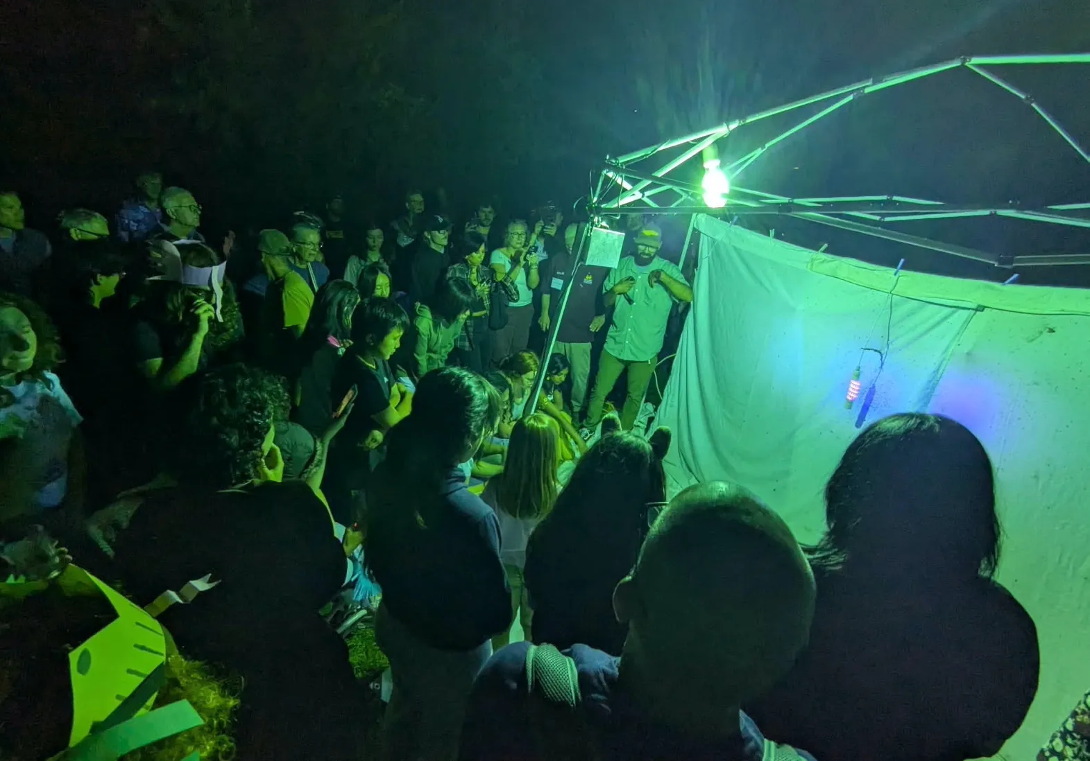 Crowd at the backlighting set up during Moth Night.