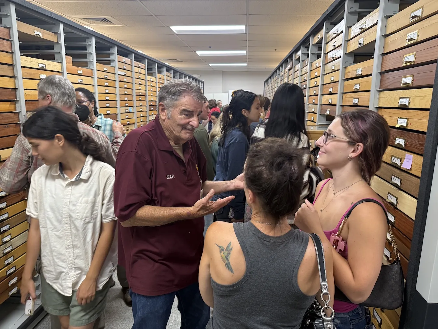 Bohart associate Greg Kareofelas answers questions about the moth specimens in the Lepidoptera collection.