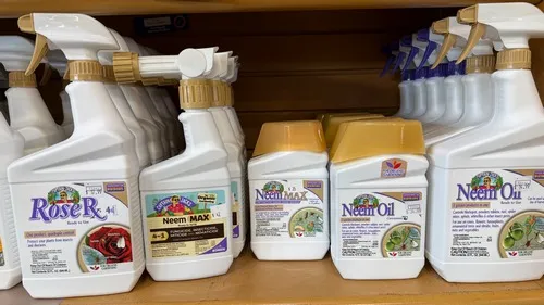 Plastic bottles of horticultural oils