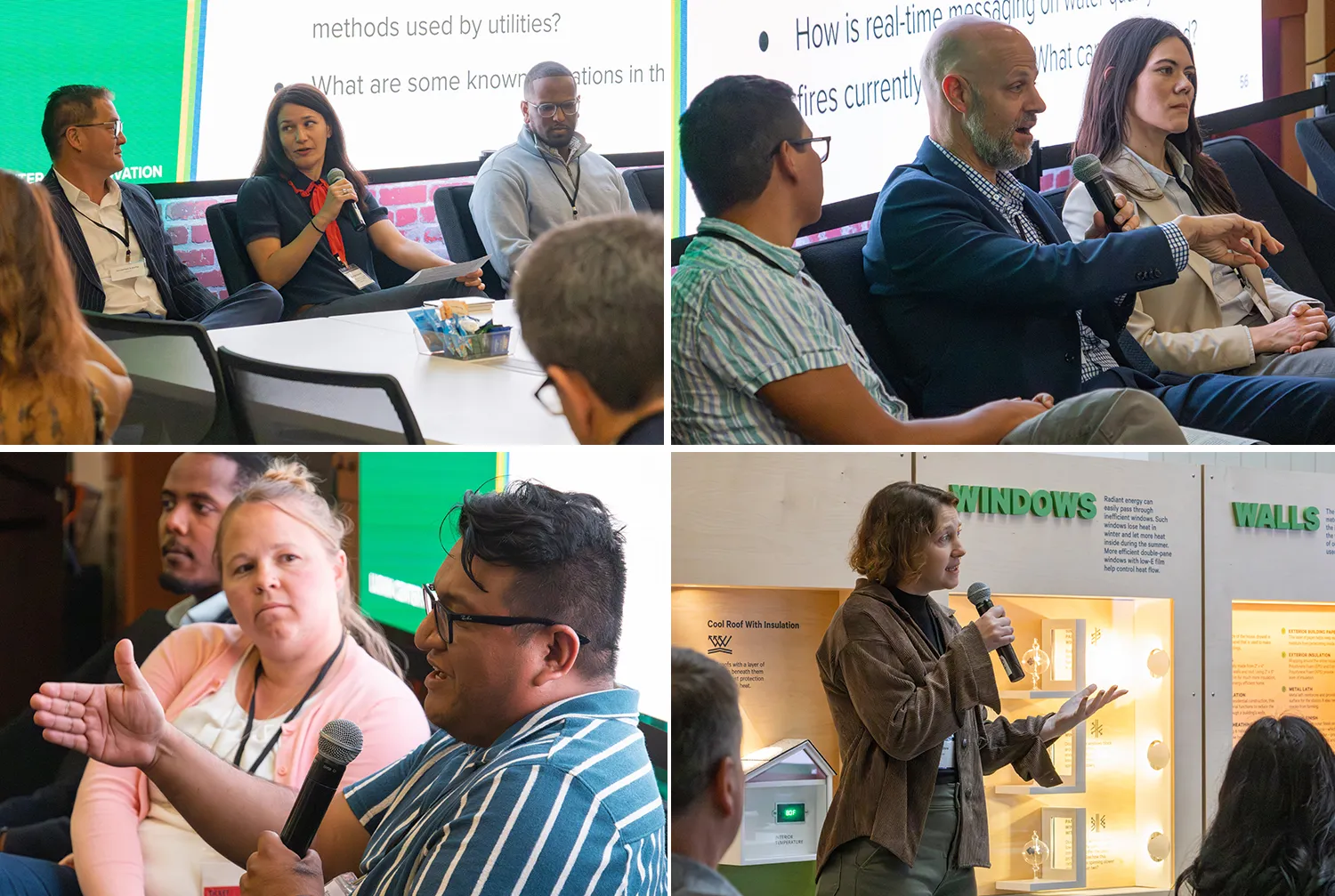 Panel speakers and participants discussing points during workshop sessions.