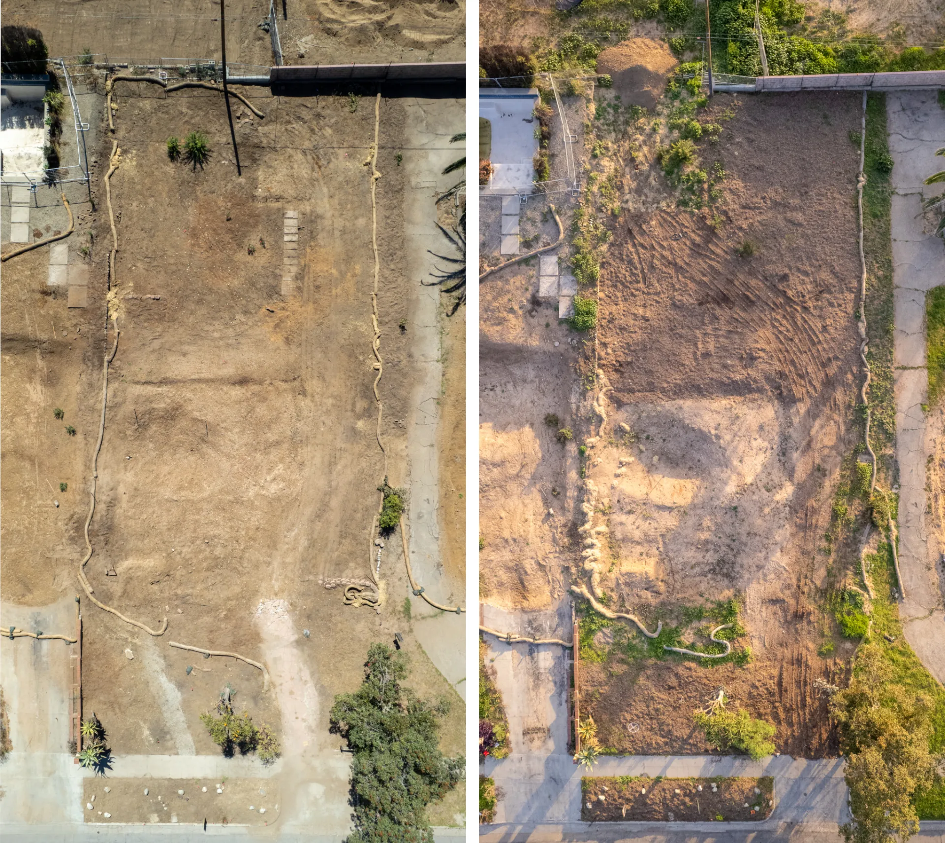 A burned property in Altadena before and after compost cover