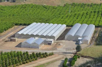 Aerial view of Lindcove REC greenhouses