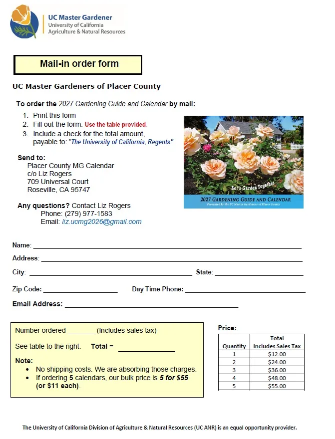 Mail-in order form, fill in and send with check to order.
