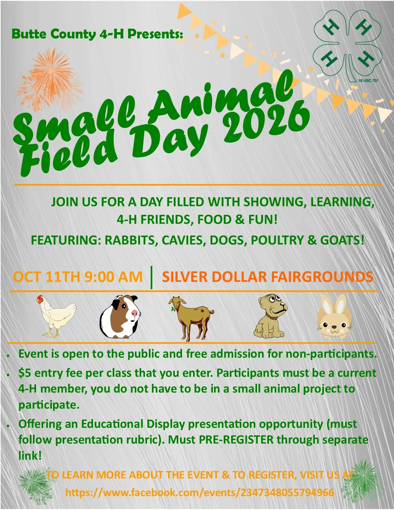 Small Animal Field Day Flyer with event details. 