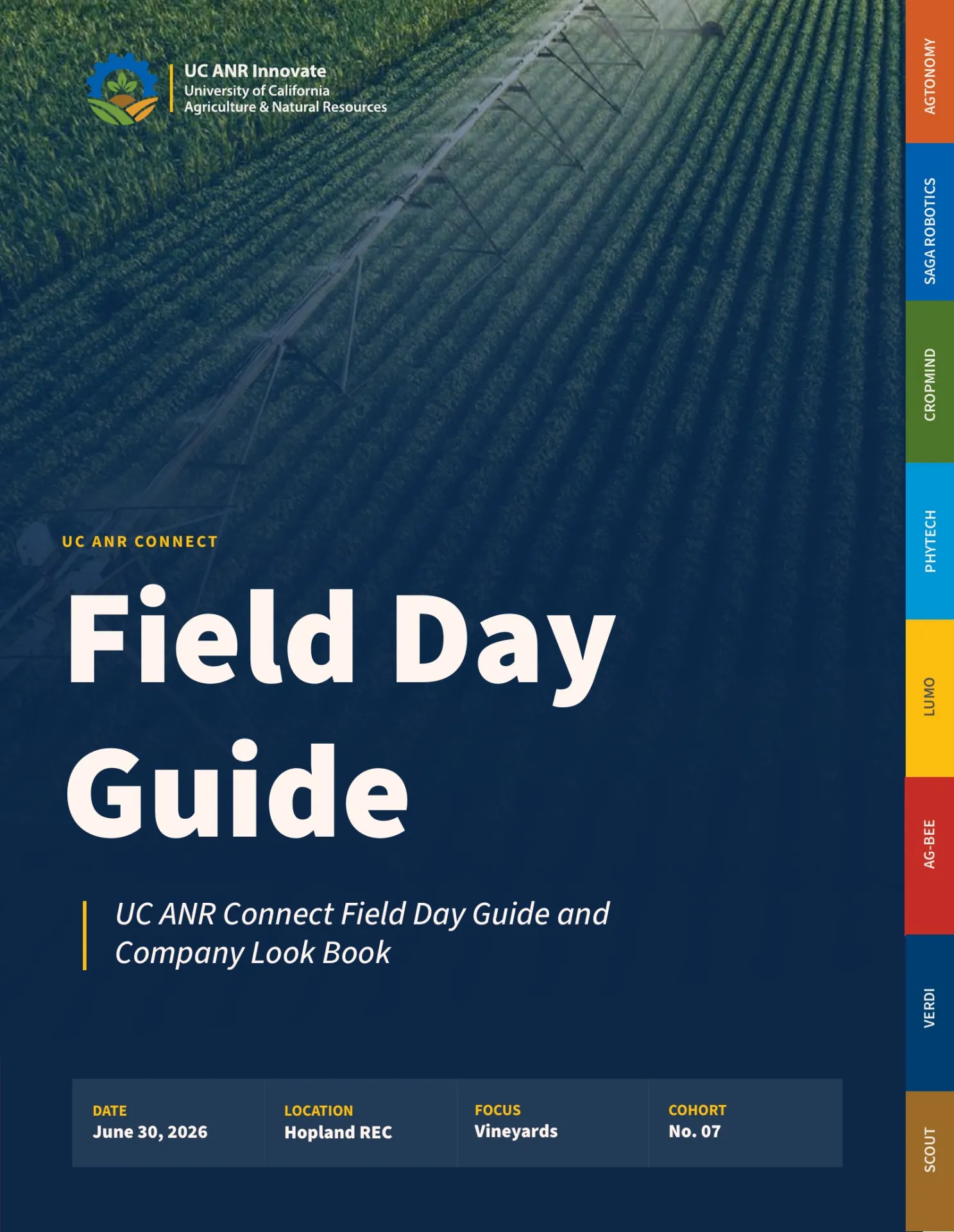 Cover of the 2026 UC ANR Connect Field Day Guide for Hopland Research and Extension Center, focused on vineyards.