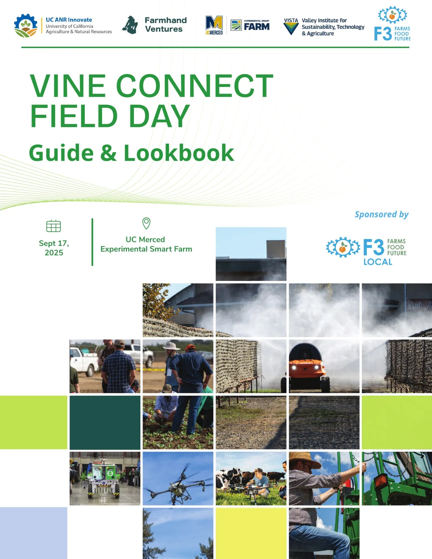 Cover of the 2025 VINE Connect Field Day Guide and Lookbook for the UC Merced Experimental Smart Farm.