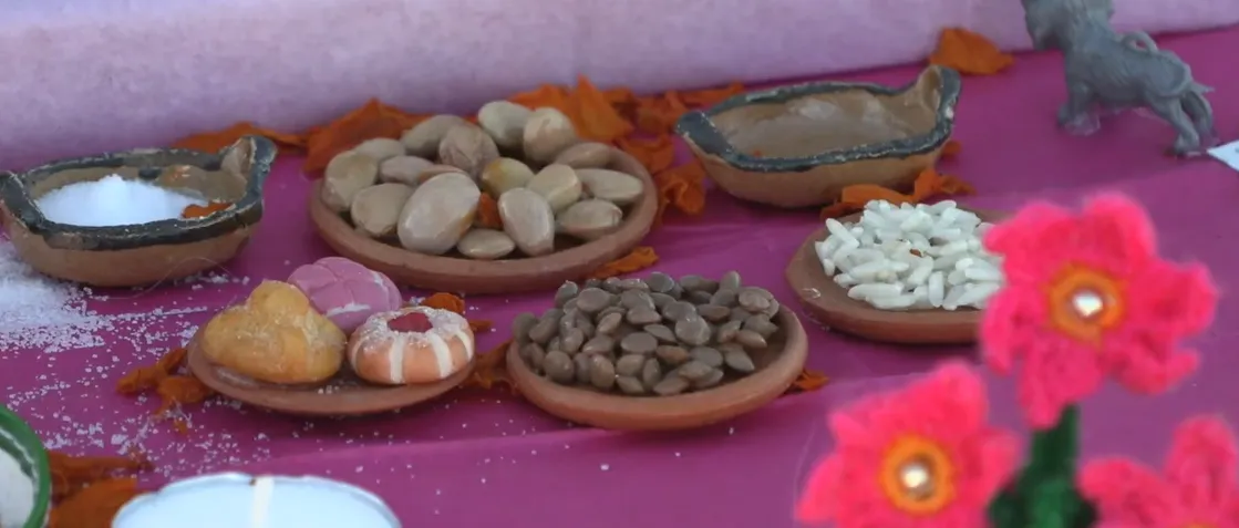 pic with some elements for Day of the Dead Altar. I has some nuts, fruits, sweets, and salt