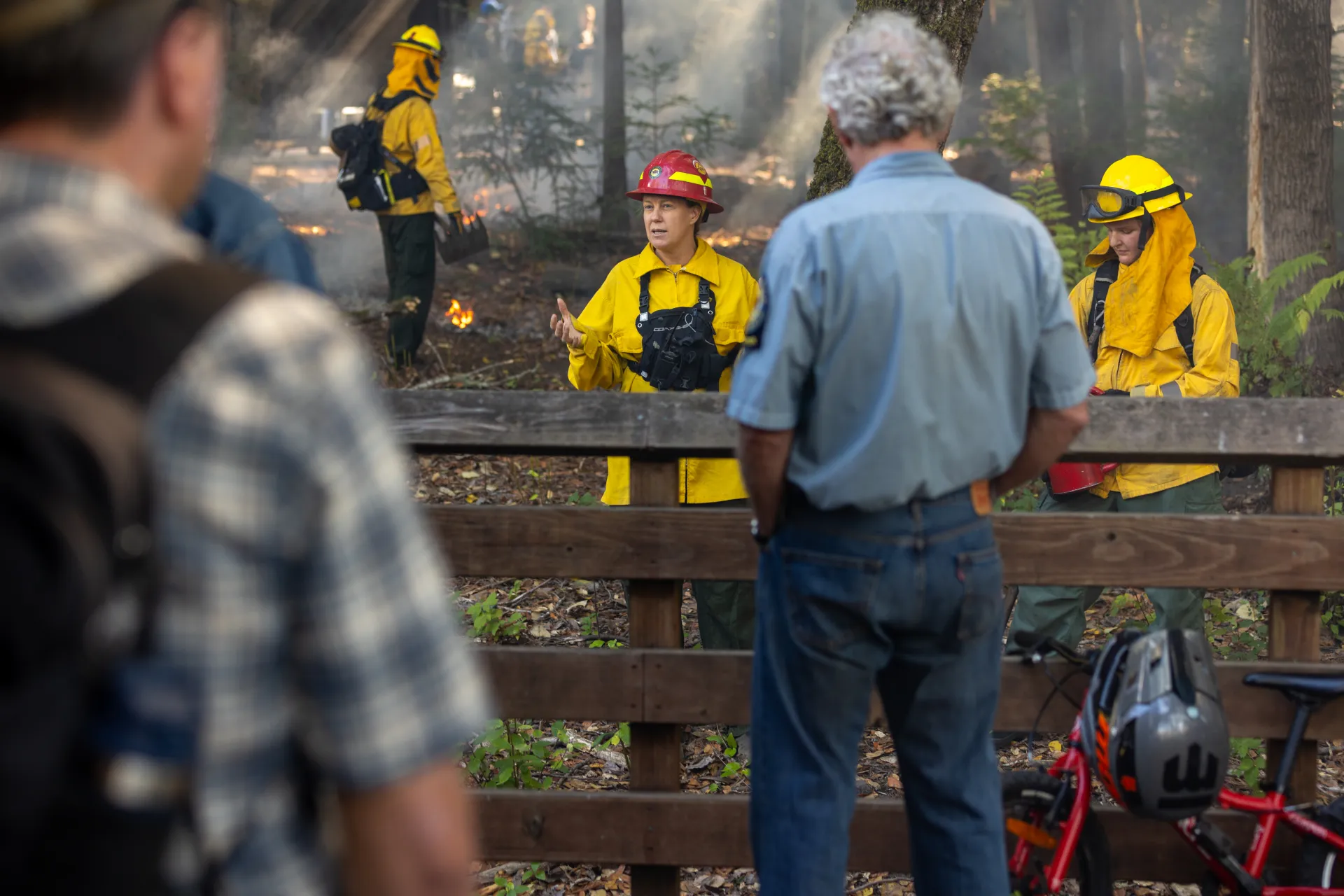 Participants and California State Parks practitioners learning about prescribed fire at the 2025 Good Fire Fair.