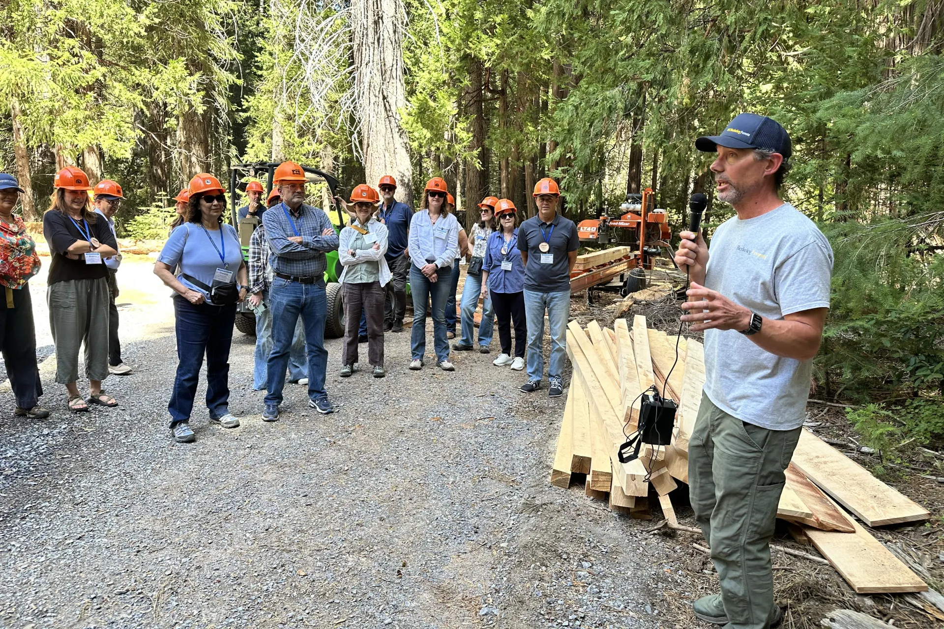Rob York addresses the tour group at Blodgett Forest
