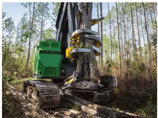 Tractor in a forest.