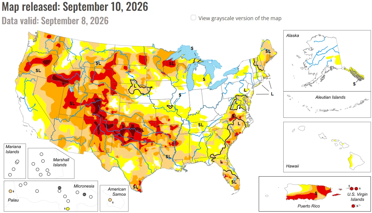 map of United States drought zones