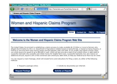 The USDA claims website is www.farmerclaims.gov.