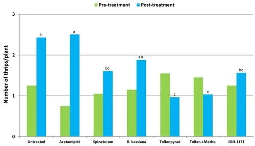 2012 Lettuce Thrips Trial graph-Pre and Post