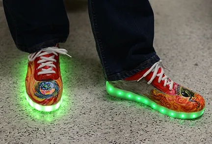 Lynn Kimsey's shoes will light up any room. (Photo by Kathy Keatley Garvey)