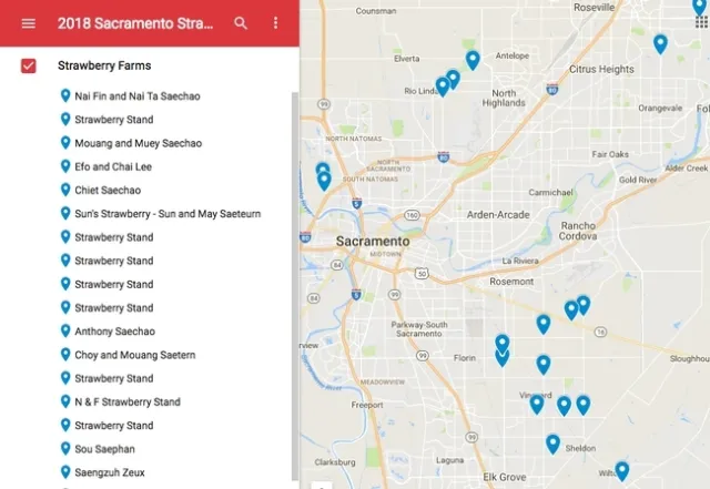 Lloyd actualiz&oacute; un mapa que muestra las ubicaciones de alrededor de 60 puestos de fresas en el &aacute;rea de Sacramento en http://bit.ly/strawberrystands.