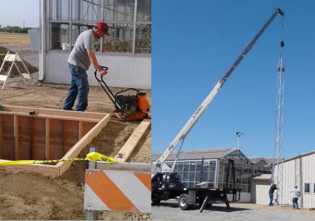 Skilled Kearney personnel prepare the foundation then maneuver the tower into place.