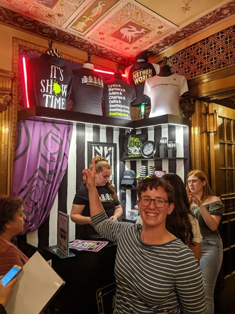 Emily Bick, entomologist and theatre critic, gets ready to see the musical stage show, 