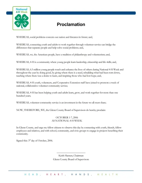 National 4-H Week Proclamation 2006