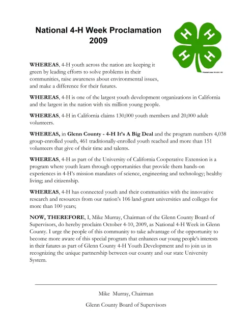 National 4-H Week Proclamation 2009