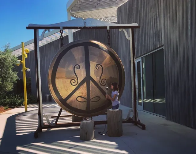 This large gong was part of the outside display at the Manetti Shrem Museum of Art.