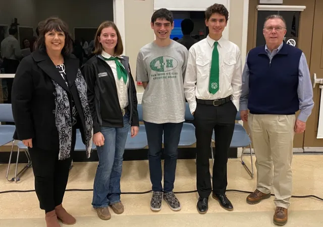 Former 4-H leader Pat Bohm joined Alex, Adam, Tristan and former San Bruno Mayor Jim Ruane at the meeting.