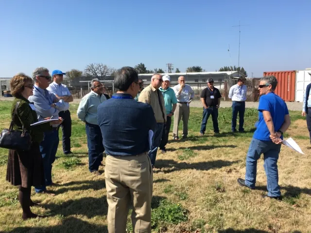 Cheryl Wilen showed the group her herbicide trials for weed control.