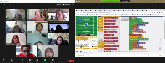 4-H virtual code camp activity - using robockly.com to program robots to play soccer.