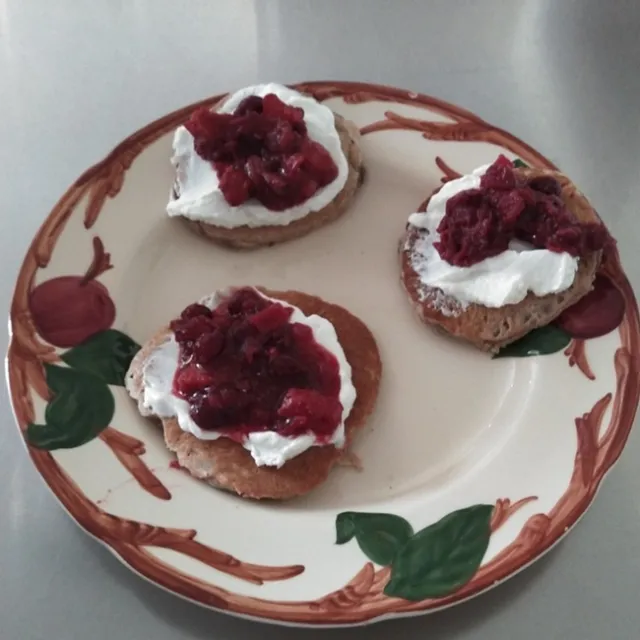 Chutney served on pancakes with Greek style yogurt