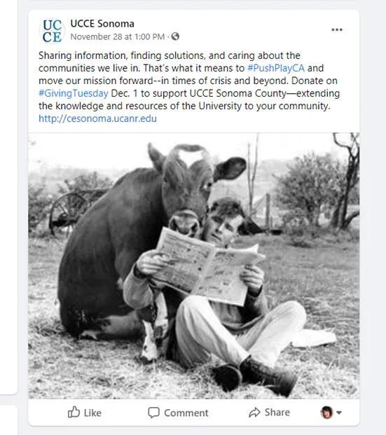 Giving Tuesday 2020 Outstanding Post by UCCE Sonoma.