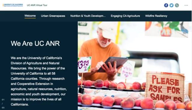 Scrolling through the self-guided tour, visitors are introduced to UC ANR beginning with our mission, history and maps of our locations.