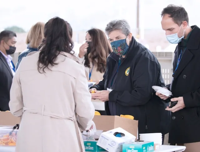 Glenda Humiston tasted citrus at Lindcove Research and Extension Center.