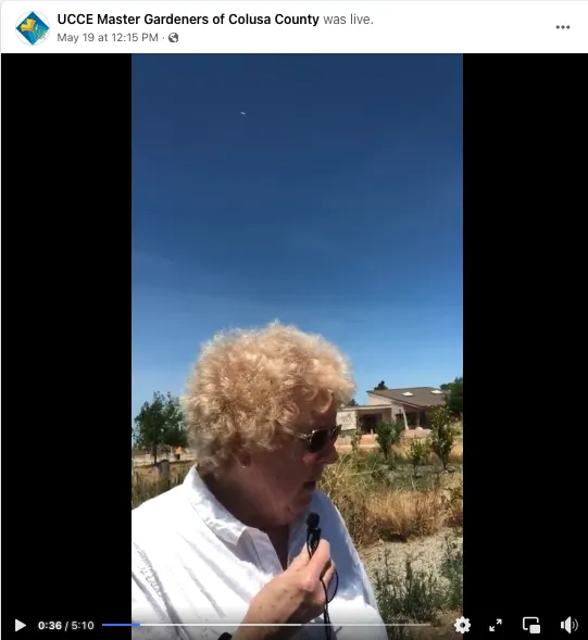 A woman speaks into a microphone while describing plans for the garden.
