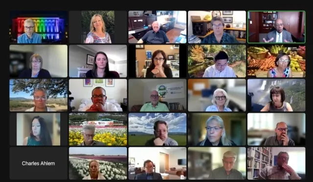 A Zoom gallery of faces.