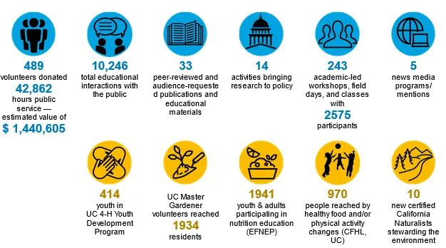 Colorful icons containing data such as