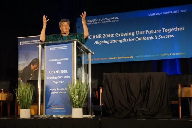 Humiston speaks on stage