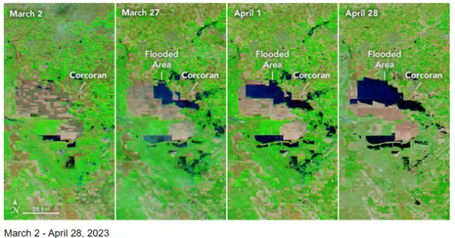 Tulare lake time sequence Nasa April 28. https://earthobservatory.nasa.gov/images/151284/tulare-lake-grows#