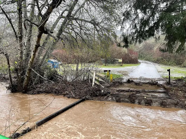 Former bridge crossing after New Year's storm