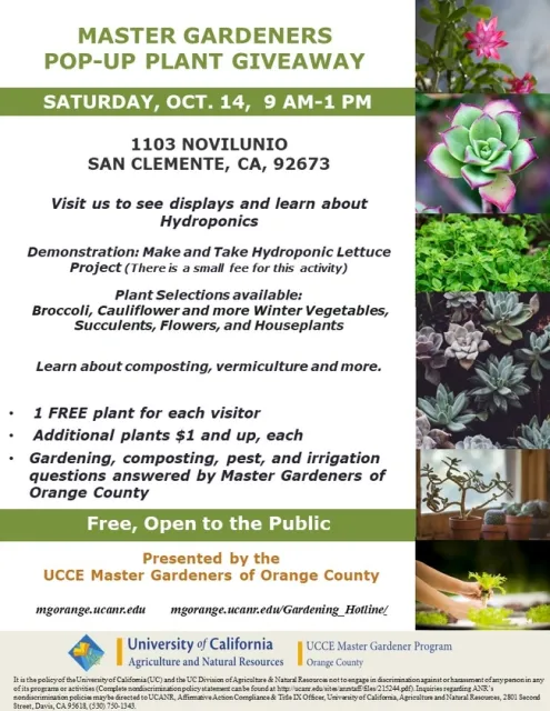 Don't Miss Out! Master Gardeners Event: Pop-Up Plant Giveaway & Hydroponics Demo!