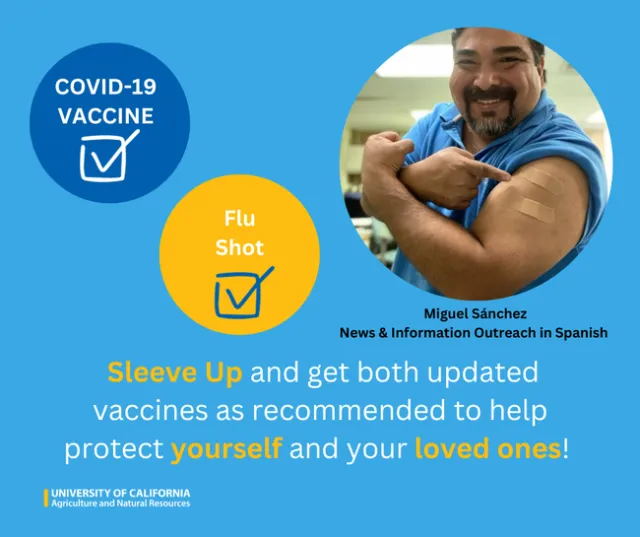 COVID-19. Flu shot. Sleeve UP and get both updated vaccines as recommended to help protect yourself and your loved ones!