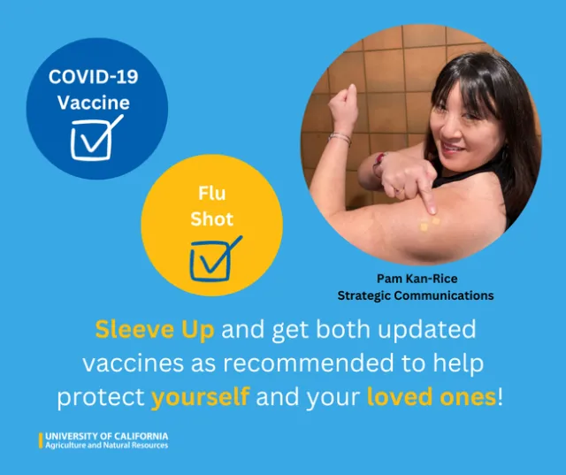 COVID-19. Flu shot. Sleeve UP and get both updated vaccines as recommended to help protect yourself and your loved ones!