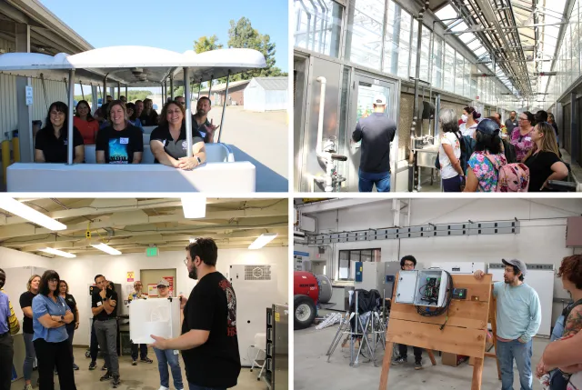 An array of photos showing groups people indoors.