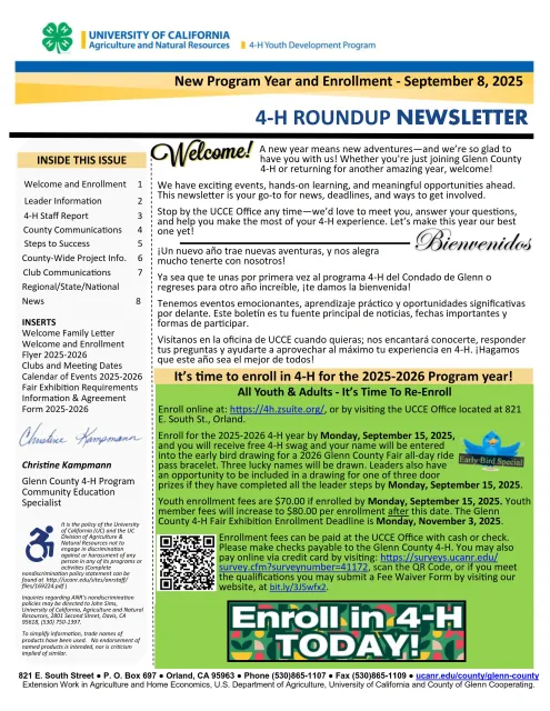 Glenn County 4-H Roundup Newsletter - New Program Year and Enrollment 2025-2026