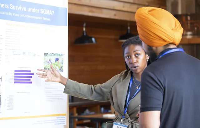 Ngodoo Atume talks about her poster on SGMA and small farmers