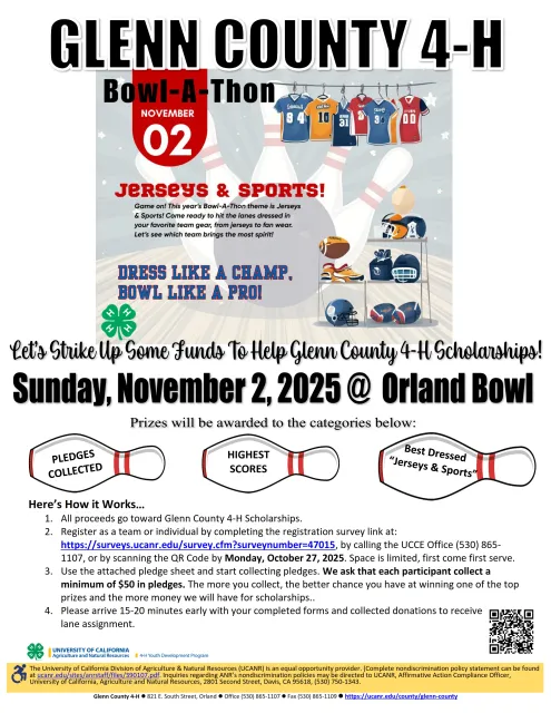 Glenn County 4-H Bowl-A-Thon Registration Information Flyer 2025-2026