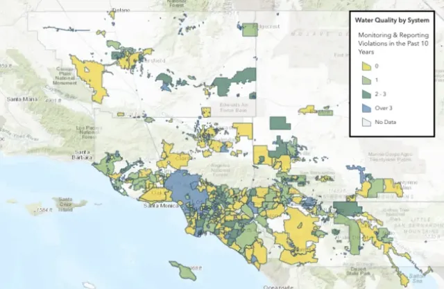 Mapa muestra la calidad del agua de acuerdo a la compañía que la distribuye.