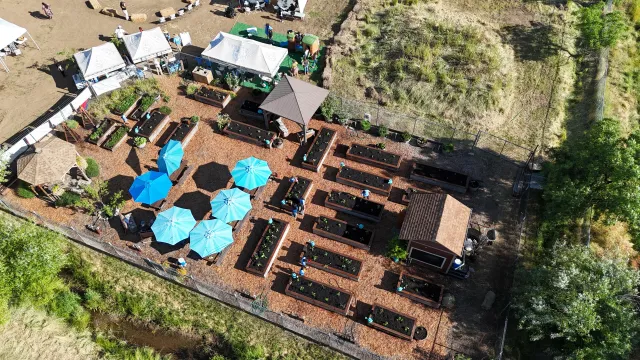 An aerial view of Legacy Garden during the 2025 Garden Blessing Event 