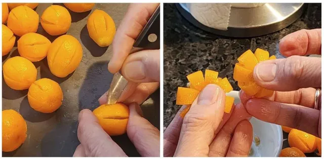 Prepping kumquat fruit