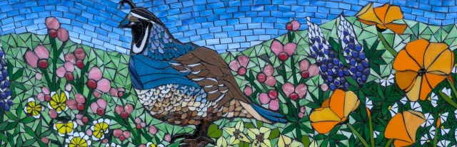 mural of native plants and quail.