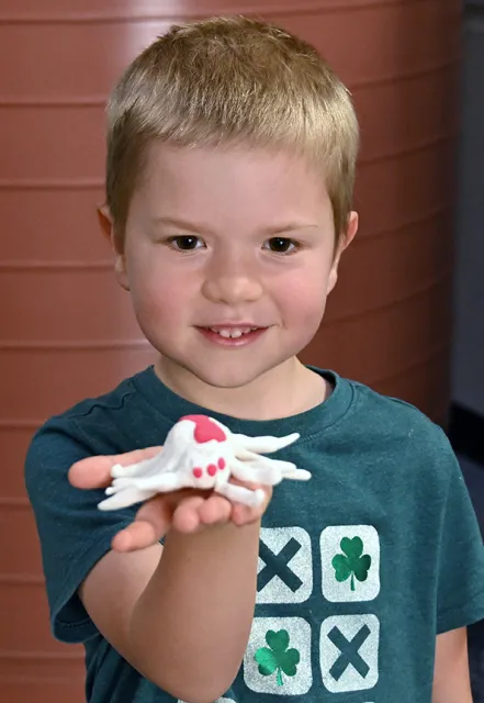 Lincoln Patton, 6, of Woodland shows his new spider species. (Photo by Kathy Keatley Garvey)